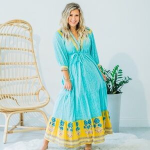 Meher’s Ethically made Artisan crafted Neel Maxi Dress 100% Cotton Boho Artsy S